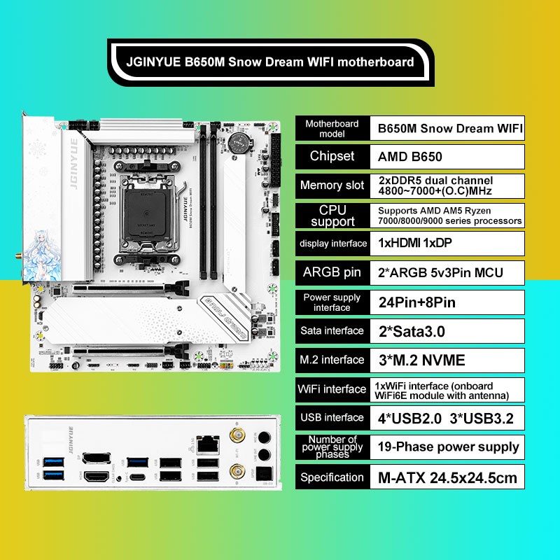 Am5 Micro Atx Pcie 5.0 Motherboard - JGINYUE B650M 스노우 드림 WIFI 6E