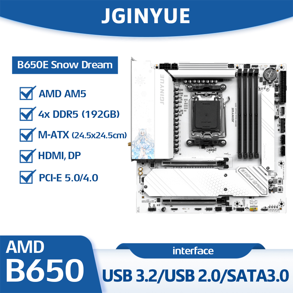 JGINYUE B650E 스노우 드림 마더보드 소켓 A - Am5 Micro Atx Pcie 5.0 Motherboard 리뷰 및 가격