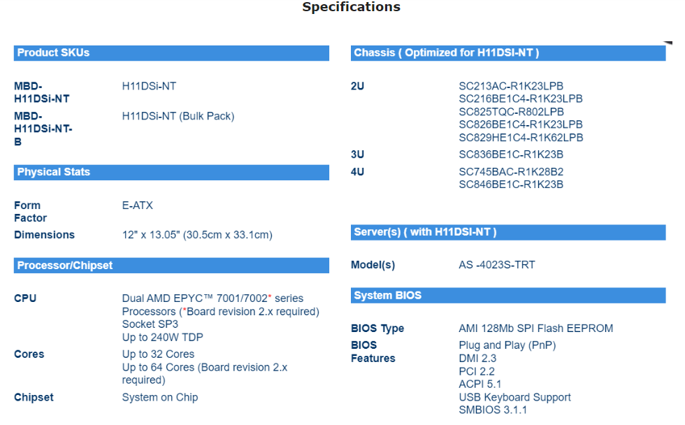 Supermic H11DSi-NT 마더보드 소켓 SP3 - Dual Socket Sp3 Epyc Motherboard 리뷰 및 가격
